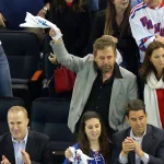 May 8, 2015; New York, NY, USA; Madison Square Garden chairman James Dolan waves his towel during the third period of game five of the second round of the 2015 Stanley Cup Playoffs between the New York Rangers and the Washington Capitals at Madison Square Garden. Mandatory Credit: Brad Penner-USA TODAY Sports