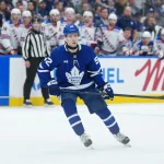 Oct 22, 2026; Toronto, Ontario, CAN; Toronto Maple Leafs left wing Gavin McKenna (92) follows the play against the New York Rangers during the second period at Scotiabank Arena. Mandatory Credit: Nick Turchiaro-Imagn Images