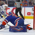 Oct 24, 2026; Edmonton, Alberta, CAN; Toronto Maple Leafs forward Auston Matthews (34) scores a goal during the second period against Edmonton Oilers goaltender Tristan Jarry (35) at Rogers Place. Mandatory Credit: Perry Nelson-Imagn Images