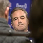 Oct 14, 2025; Montreal, Quebec, CAN; Montreal Canadiens CEO and co-owner Geoff Molson gives a press conference before the game against the Seattle Kraken at the Bell Centre.