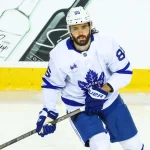 Oct 26, 2026; Calgary, Alberta, CAN; Toronto Maple Leafs right wing Kirill Marchenko (86) skates during the warmup period against the Calgary Flames at Scotiabank Saddledome.
