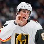 Apr 7, 2026; Vancouver, British Columbia, CAN; Vegas Golden Knights forward Mitch Marner (93) during a stop in play against the Vancouver Canucks in the third period at Rogers Arena.