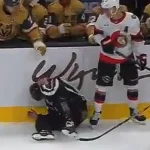 Mark Stone bowls over linesman