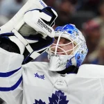 Oct 10, 2026; Denver, Colorado, USA; Toronto Maple Leafs goaltender Sergei Bobrovsky (72) during the second period against the Colorado Avalanche at Ball Arena.