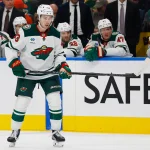 Oct 20, 2026; Edmonton, Alberta, CAN; Minnesota Wild defensemen Quinn Hughes (43) follows the play against the Edmonton Oilers at Rogers Place. :