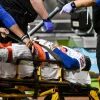 Mets Canadian first baseman Jared Young leaves in stretcher after terrifying collision